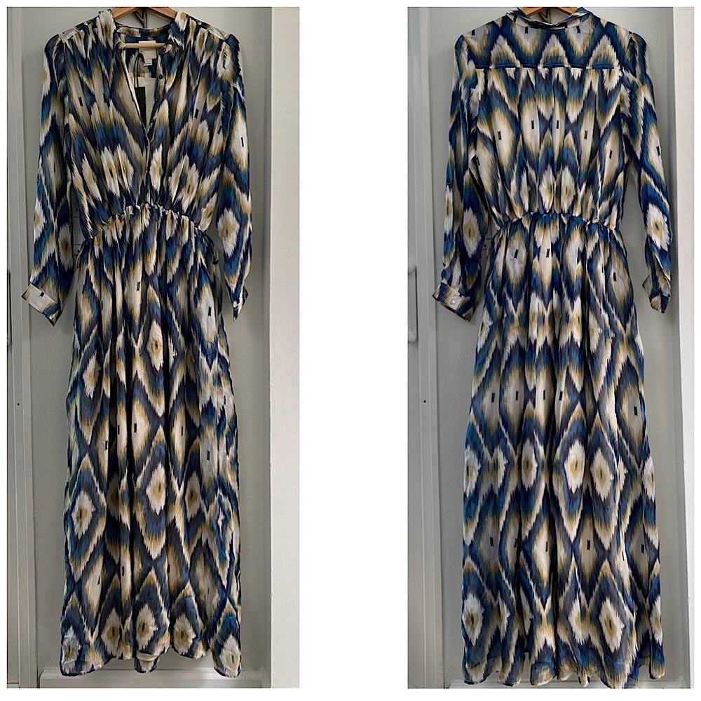 Line & Dot Silk Ikat Maxi Dress Large